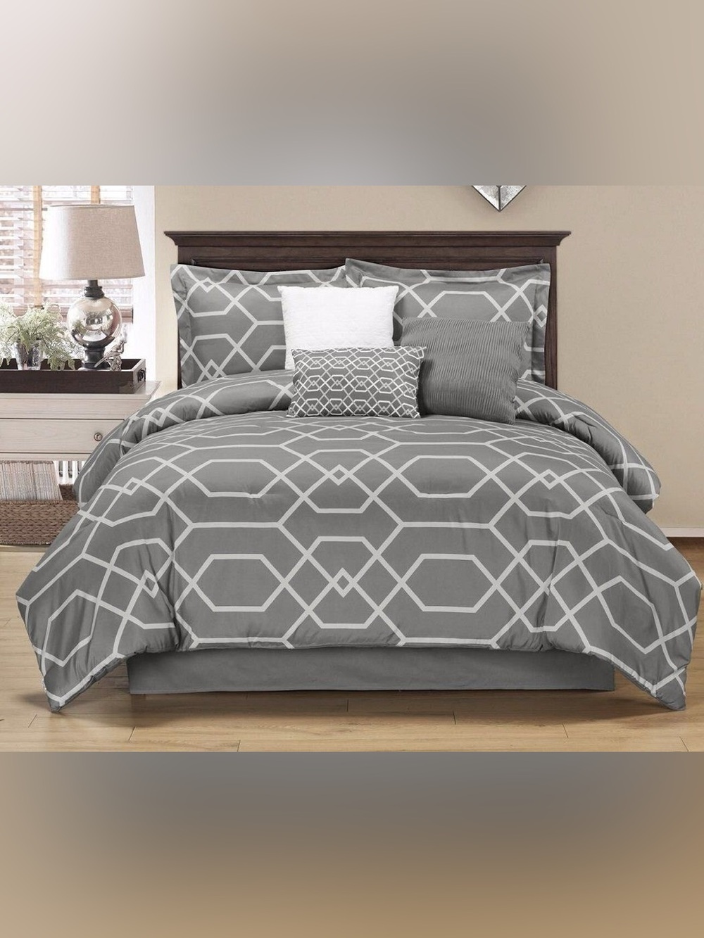 Gray Geometric king 3 piece duvet Set